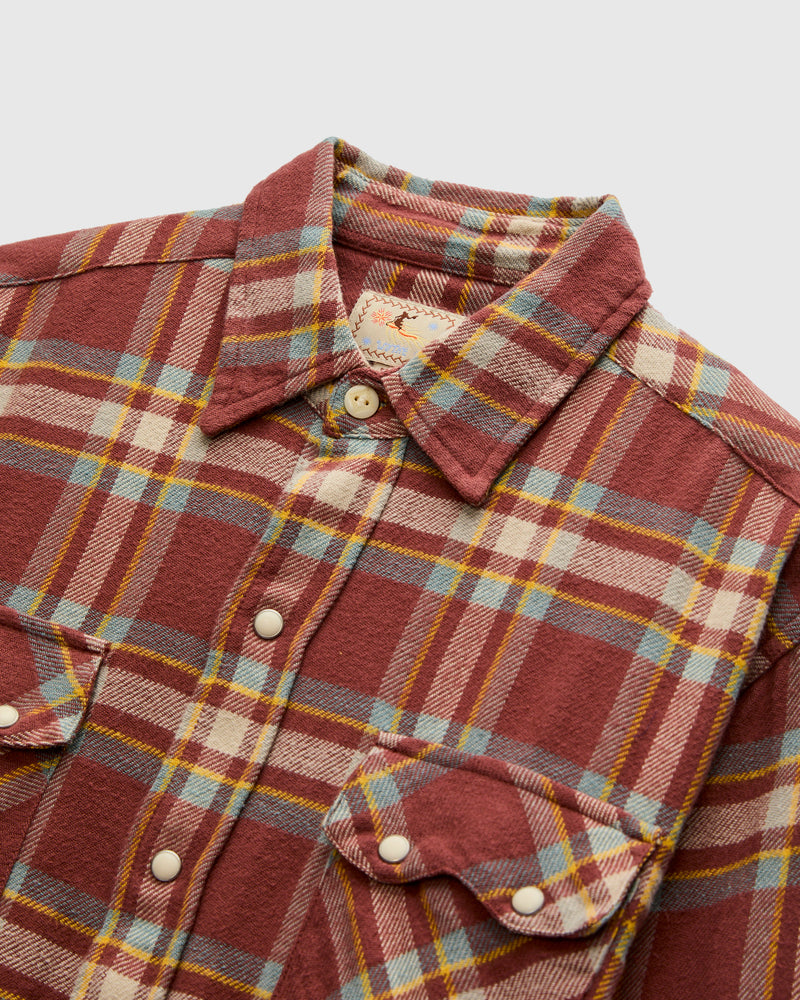 Washed Flannel Pearl Snap Shirt in Autumn Rust