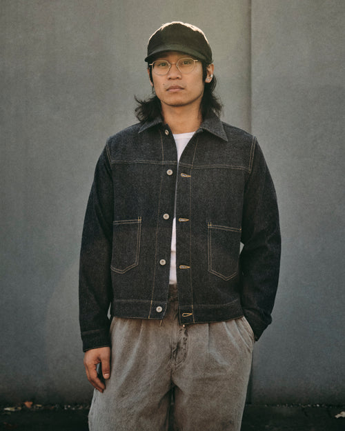 Wool Denim Trucker Jacket in Indigo