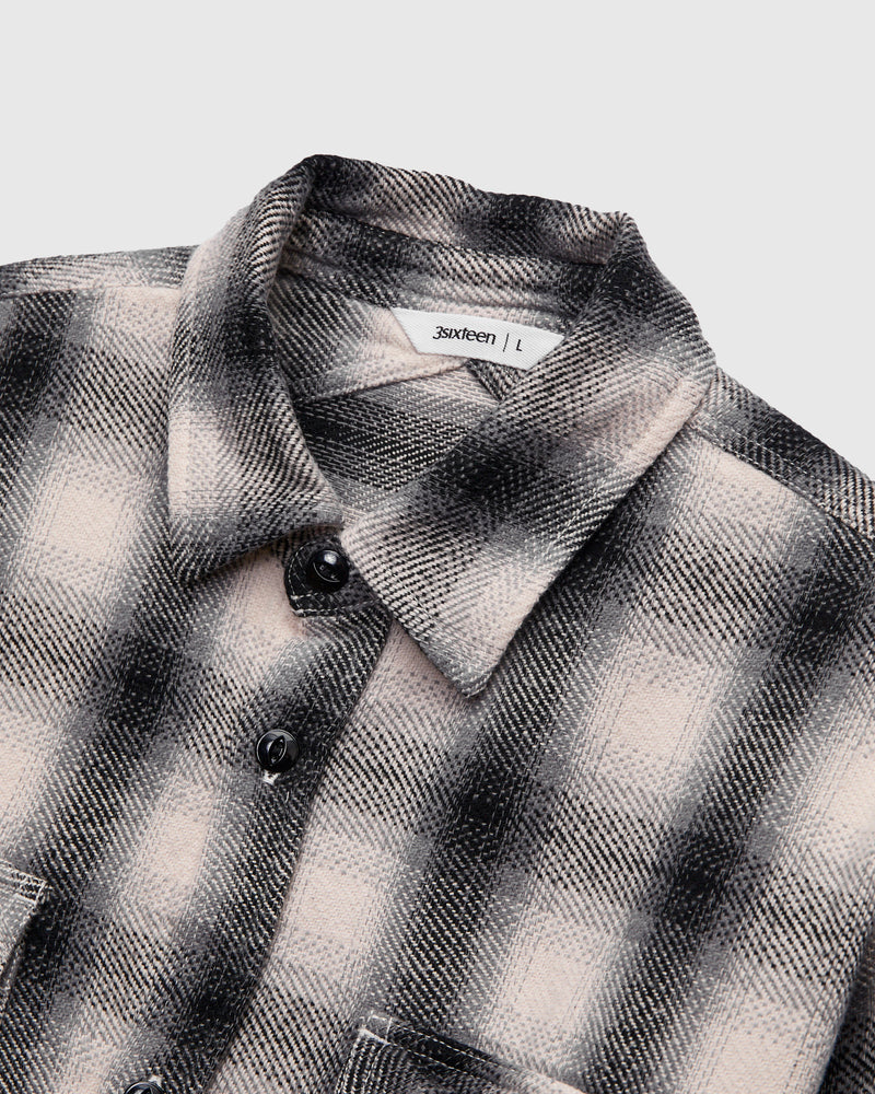 Crosscut Flannel in Cream/Black Plaid