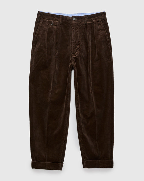 2-Pleat Corduroy Trousers in Dark Brown