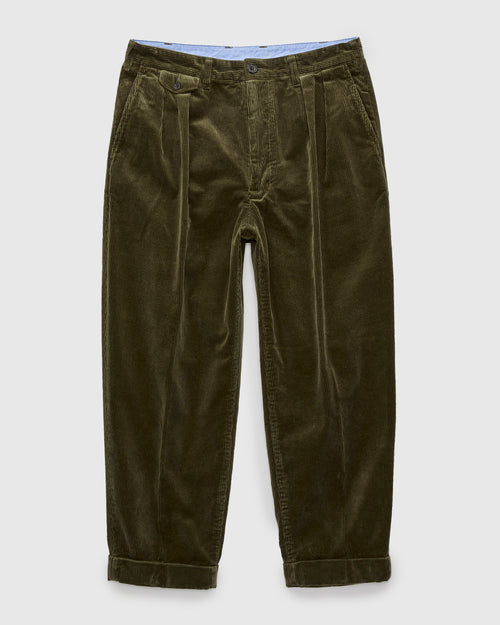 2-Pleat Corduroy Trousers in Dark Green