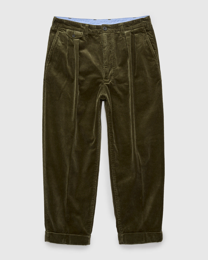 2-Pleat Corduroy Trousers in Dark Green