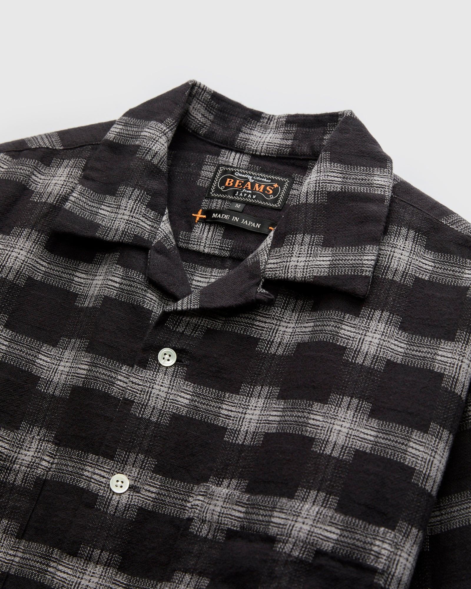 Brushed Satin Plaid Open Collar Shirt in Black – Blue Owl Workshop