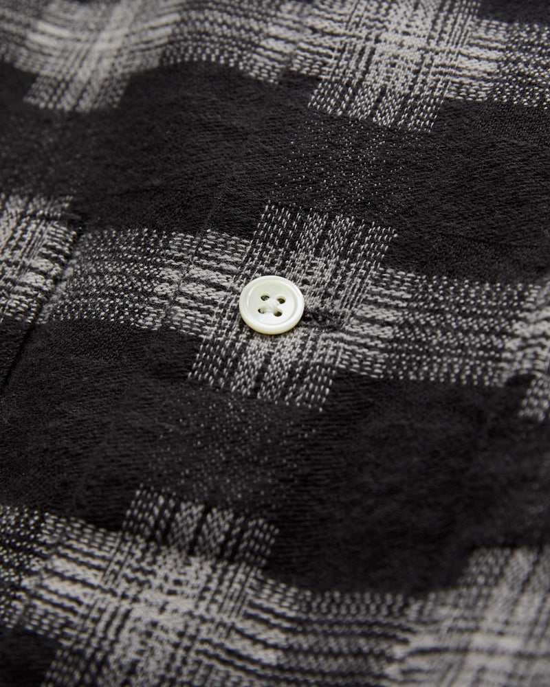 Brushed Satin Plaid Open Collar Shirt in Black