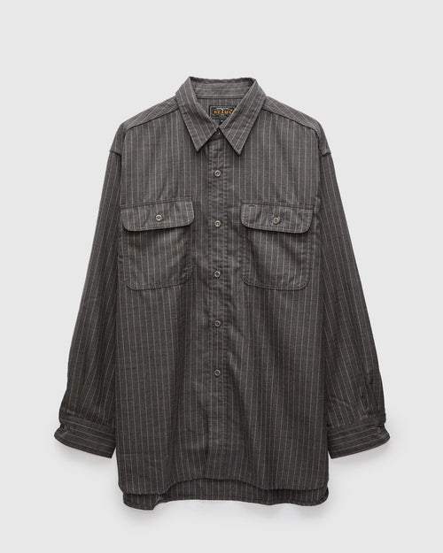 Serge Pinstripe Workshirt in Grey