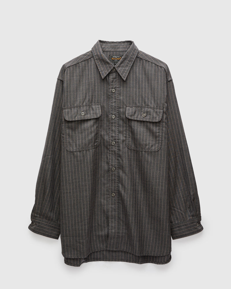 Serge Pinstripe Workshirt in Grey