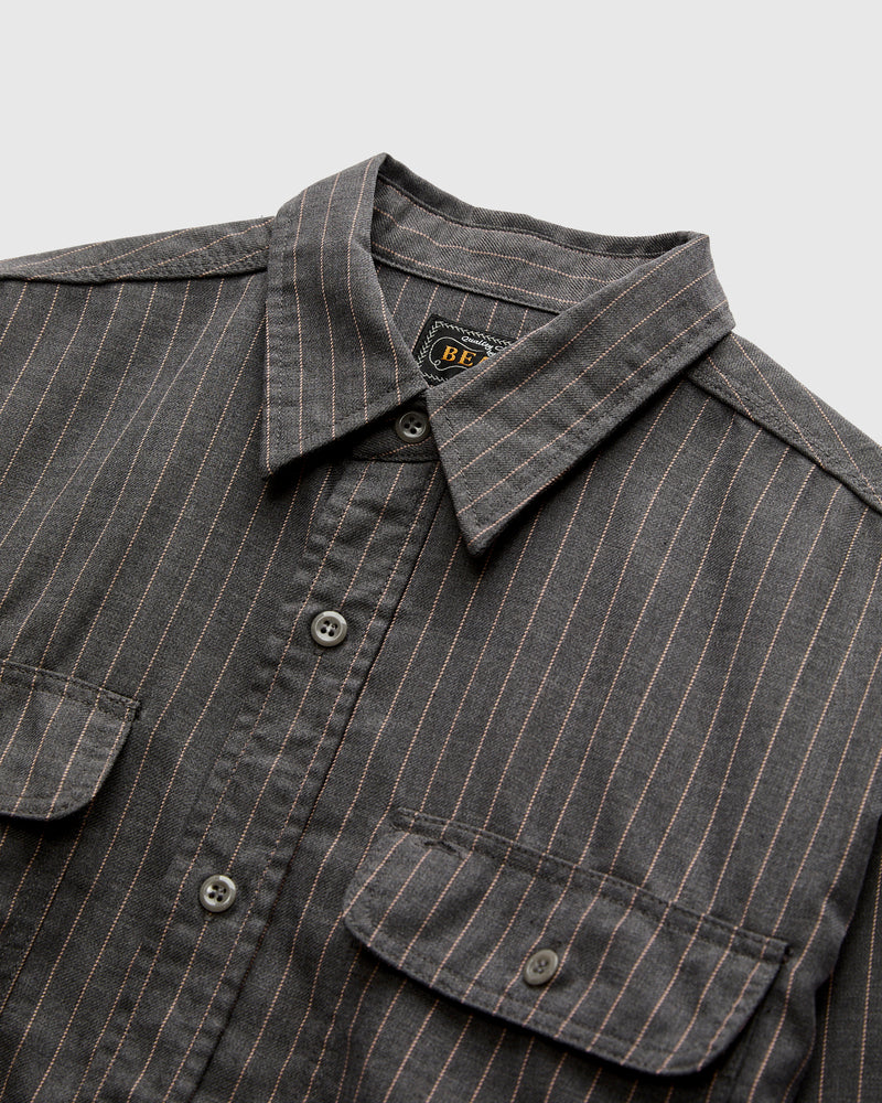 Serge Pinstripe Workshirt in Grey