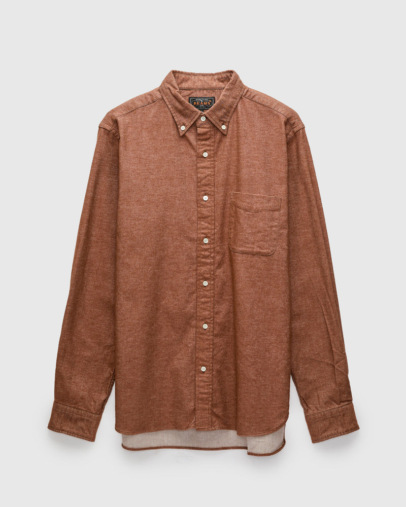 Solid Flannel Button-Down Shirt in Brown