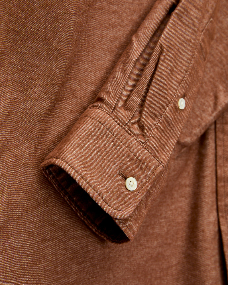 Solid Flannel Button-Down Shirt in Brown