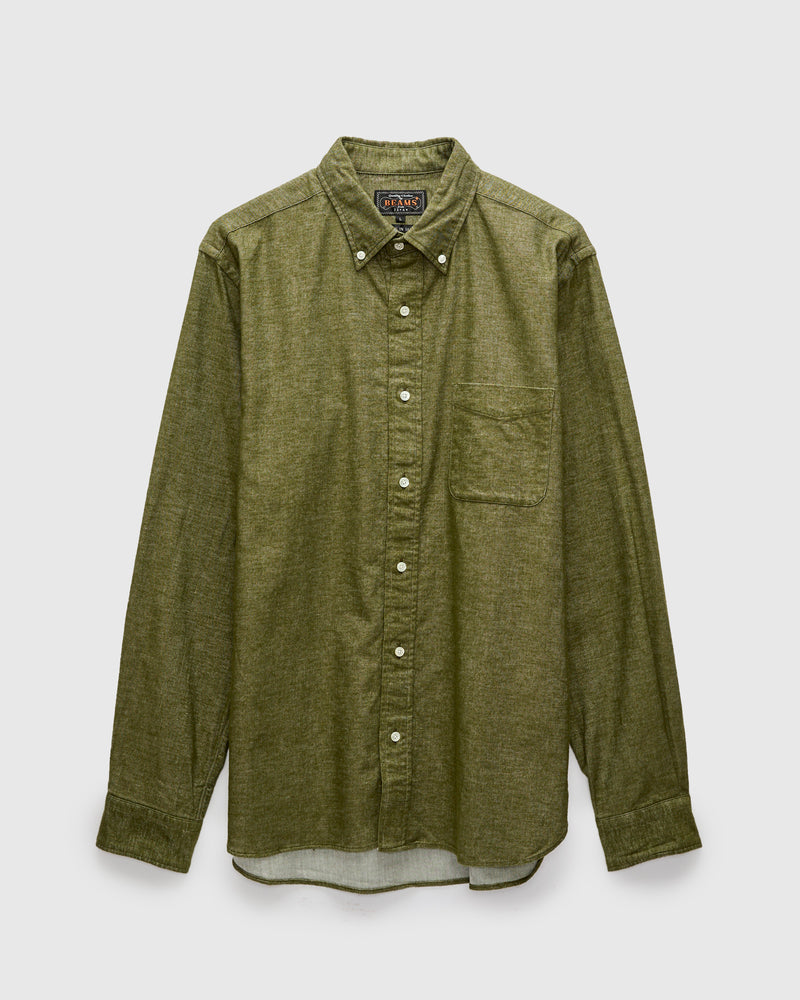Solid Flannel Button-Down Shirt in Olive