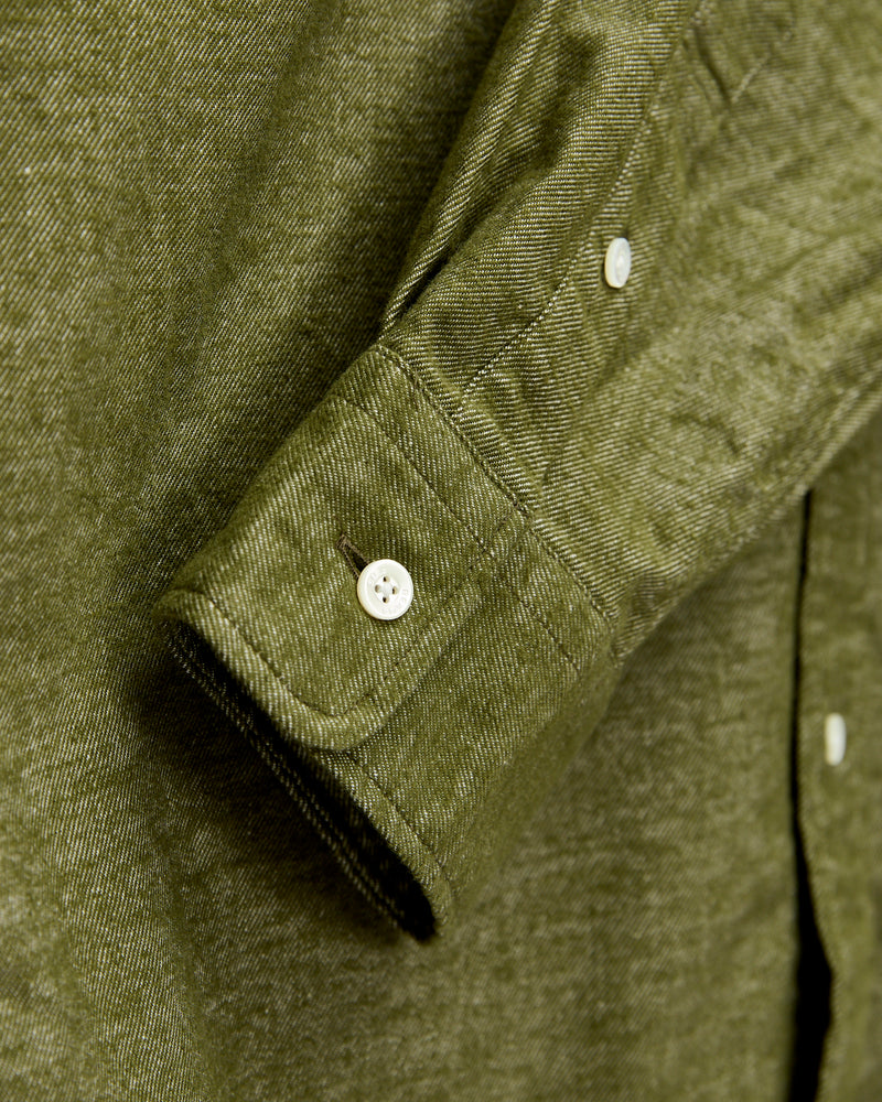 Solid Flannel Button-Down Shirt in Olive