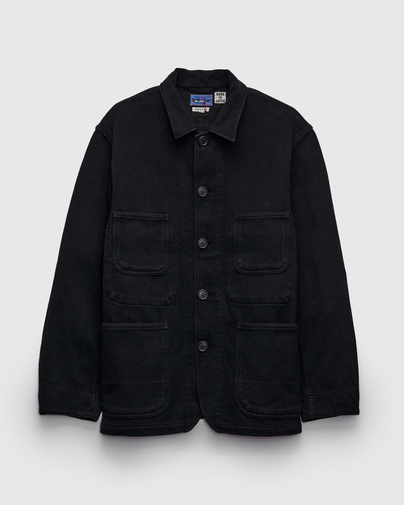 Double Cloth Sashiko Coverall Jacket in Black