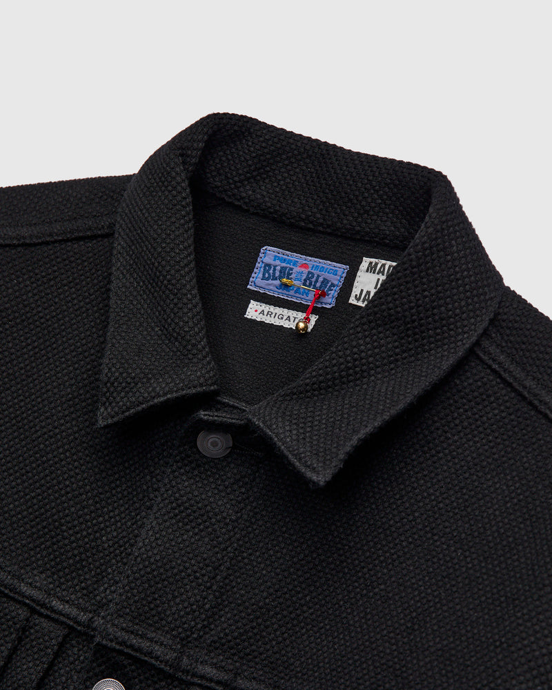 Double Cloth Sashiko Trucker Jacket in Black