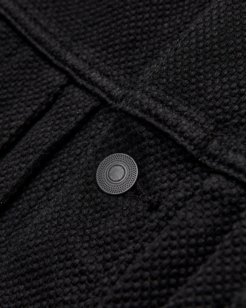 Double Cloth Sashiko Trucker Jacket in Black