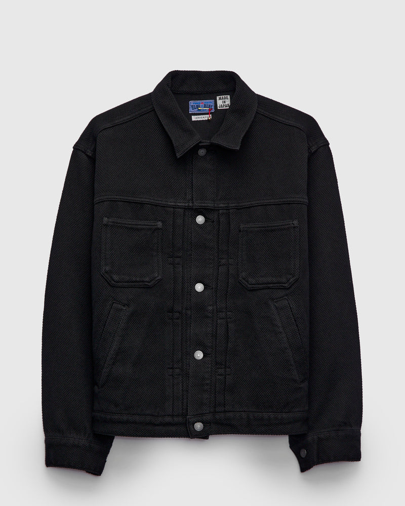 Double Cloth Sashiko Trucker Jacket in Black