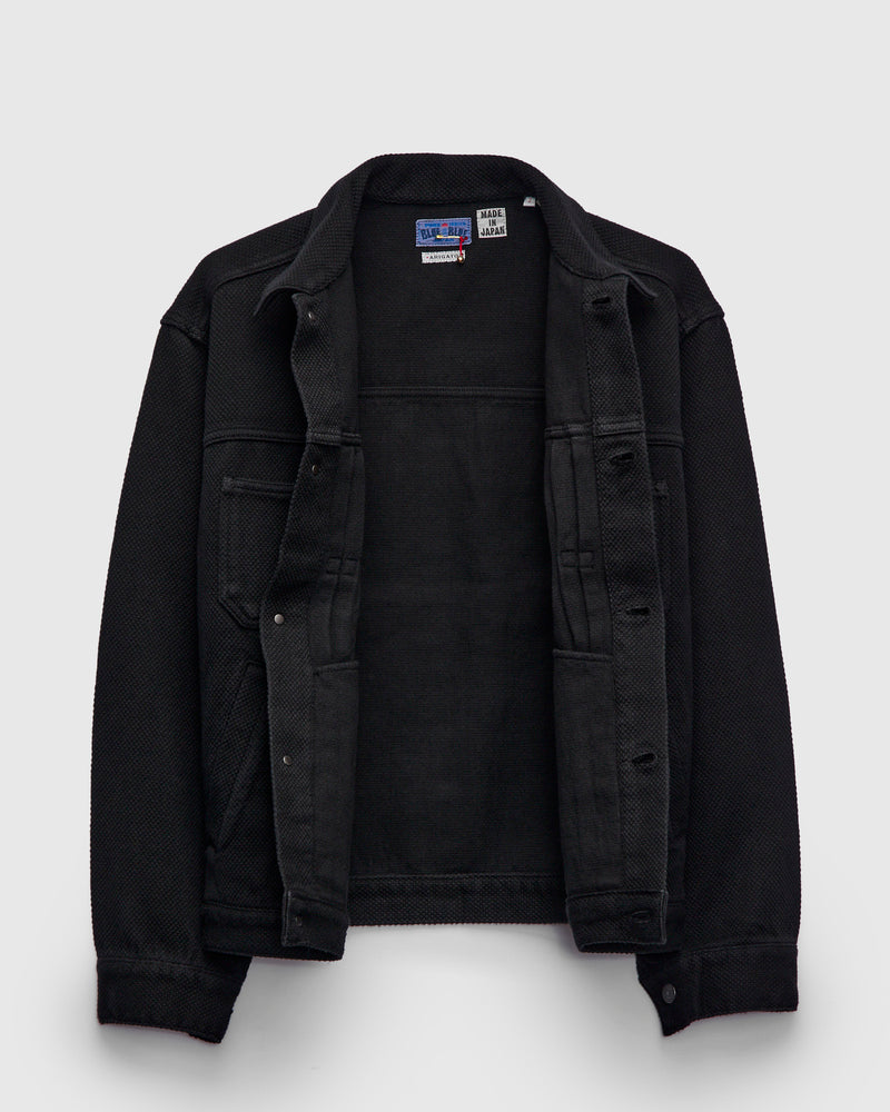 Double Cloth Sashiko Trucker Jacket in Black