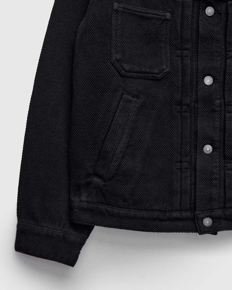 Double Cloth Sashiko Trucker Jacket in Black