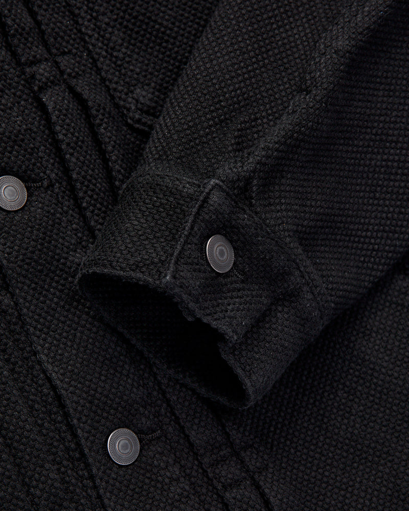 Double Cloth Sashiko Trucker Jacket in Black