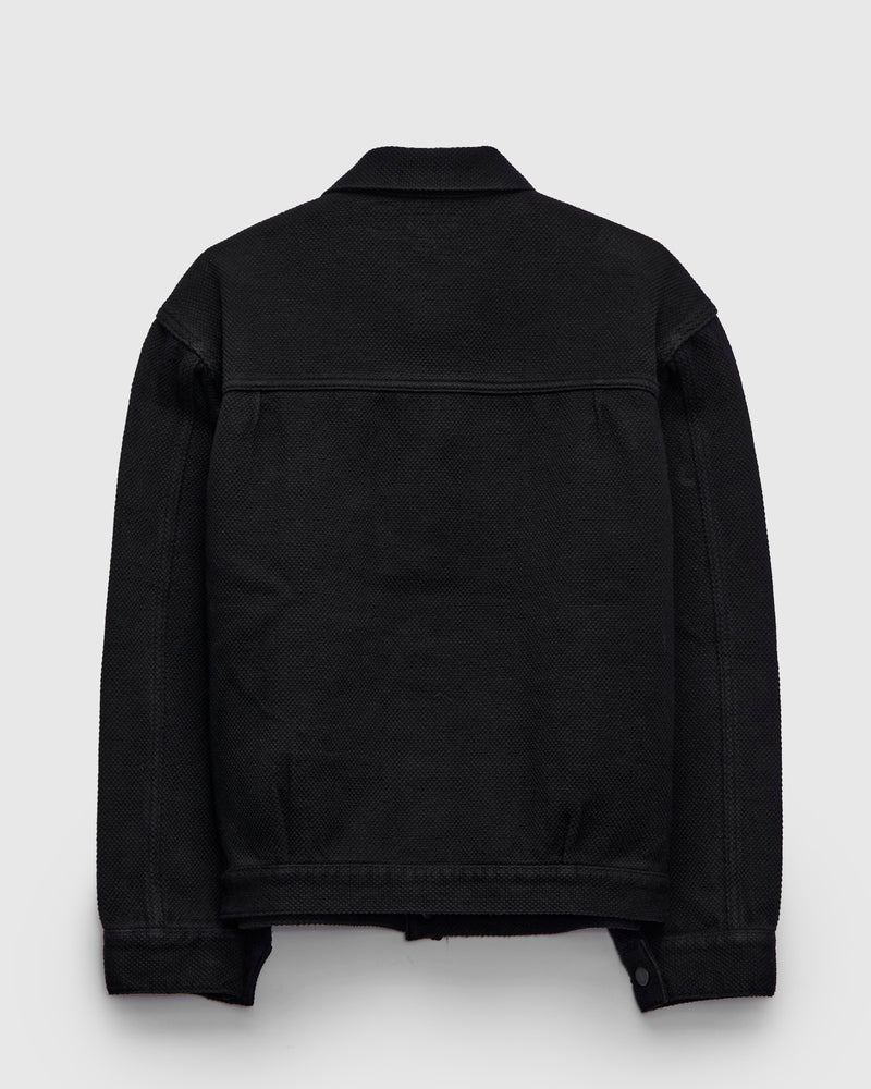 Double Cloth Sashiko Trucker Jacket in Black