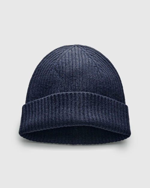 Recycled Cashmere Beanie in Dark Navy