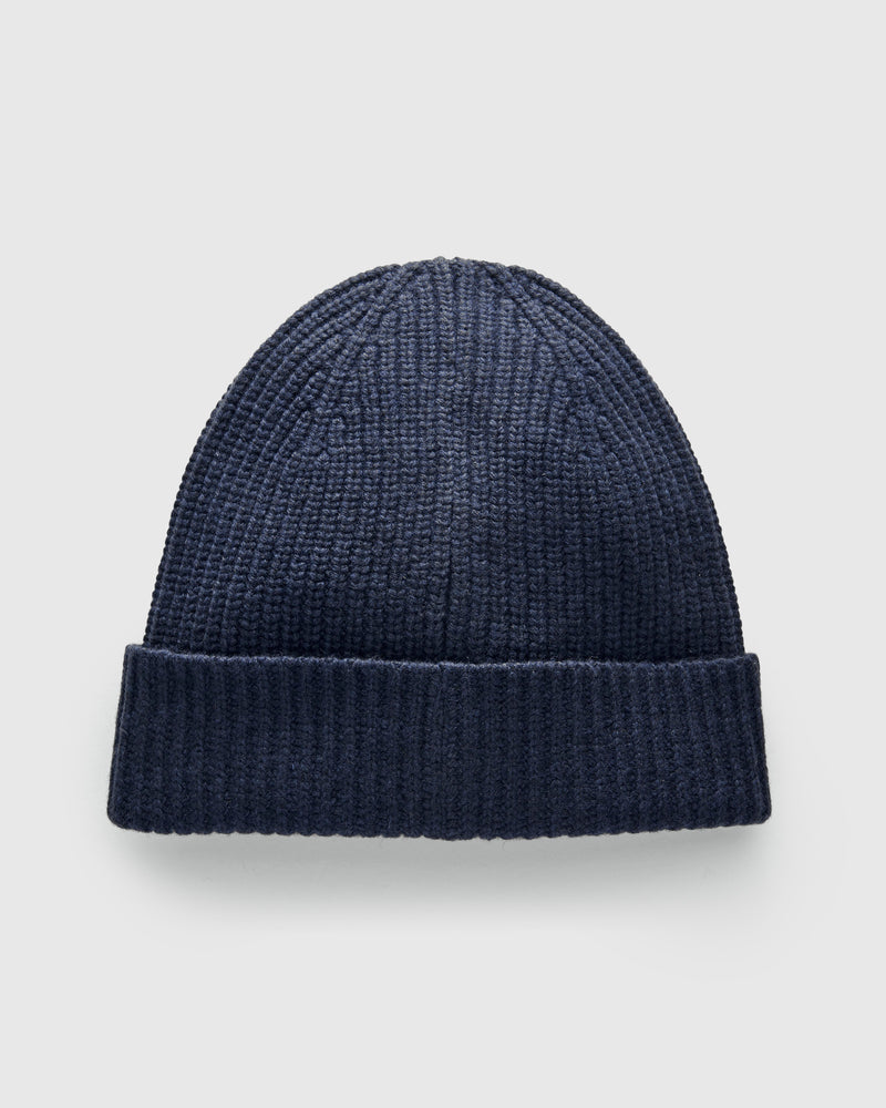 Recycled Cashmere Beanie in Dark Navy