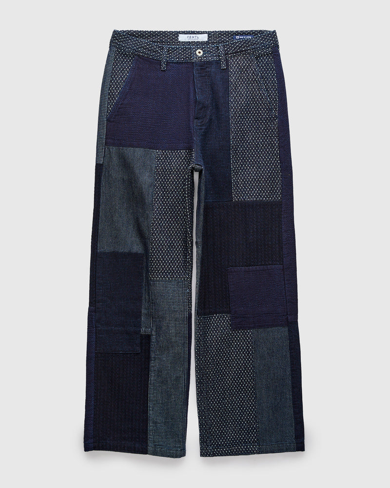 Boro Patchwork Wide Pants in Rinsed Indigo