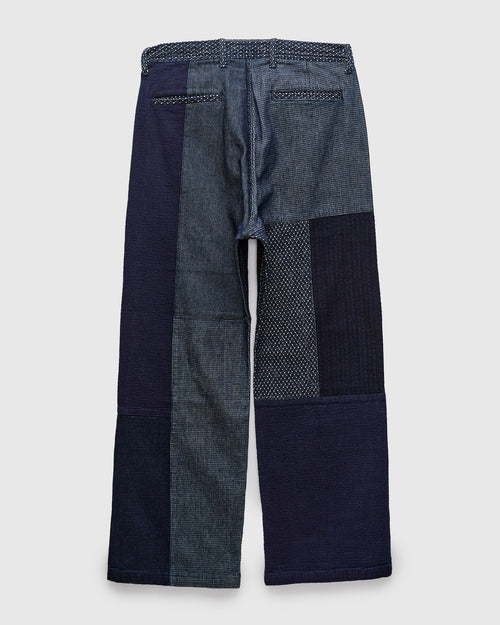 Boro Patchwork Wide Pants in Rinsed Indigo