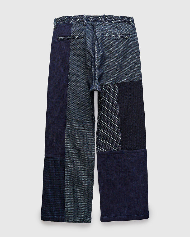 Boro Patchwork Wide Pants in Rinsed Indigo
