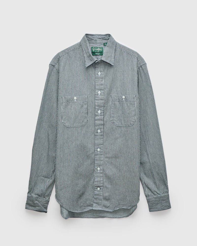 Hickory Stripe Denim Workshirt in Blue Stripe