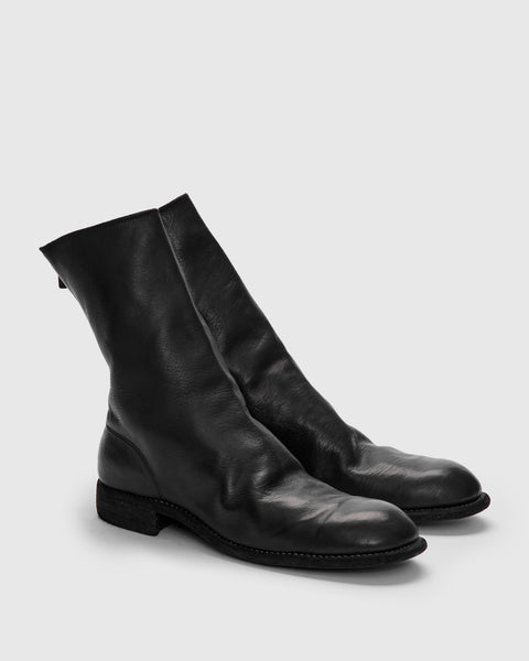 靴 CAMINANDO BACK ZIP BOOTS 998 Back Zip Boot in Black Full Grain Horse Leather – Blue Owl