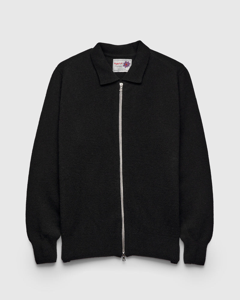 "High Pressure" Wool Zip Cardigan in Black