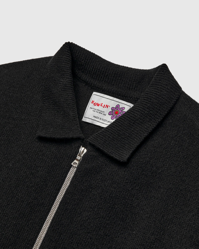 "High Pressure" Wool Zip Cardigan in Black