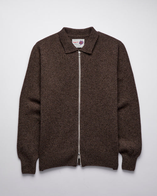 "High Pressure" Wool Zip Cardigan in Brown Mix