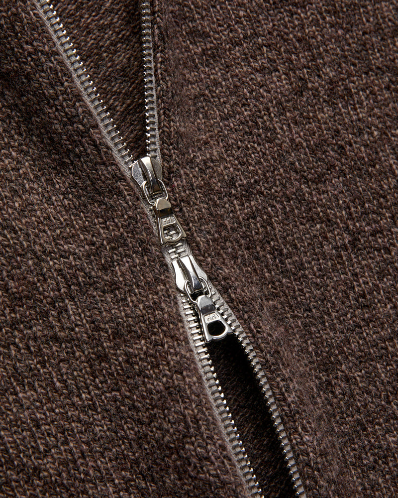 "High Pressure" Wool Zip Cardigan in Brown Mix