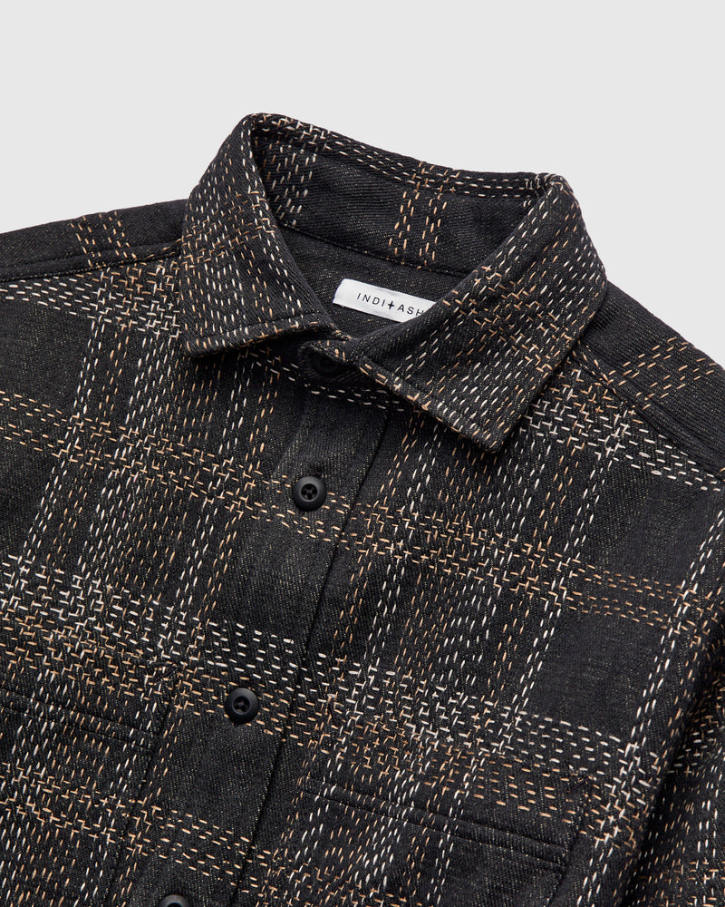 Hand Embroidered Ames Workshirt in Iron/Acacia Denim