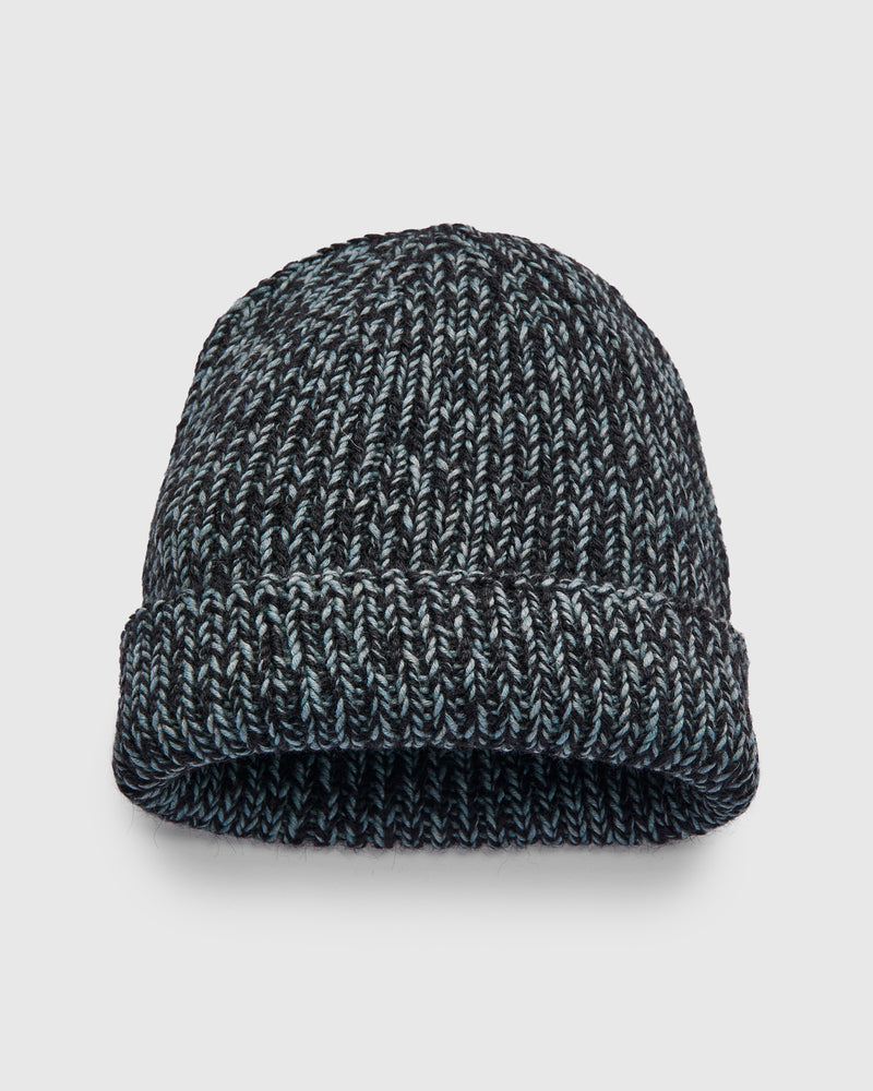 Watch Cap in Black Alpaca/Teal Cotton