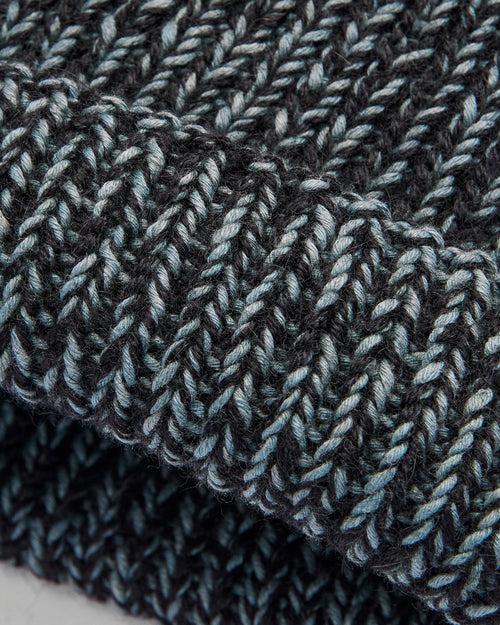 Watch Cap in Black Alpaca/Teal Cotton