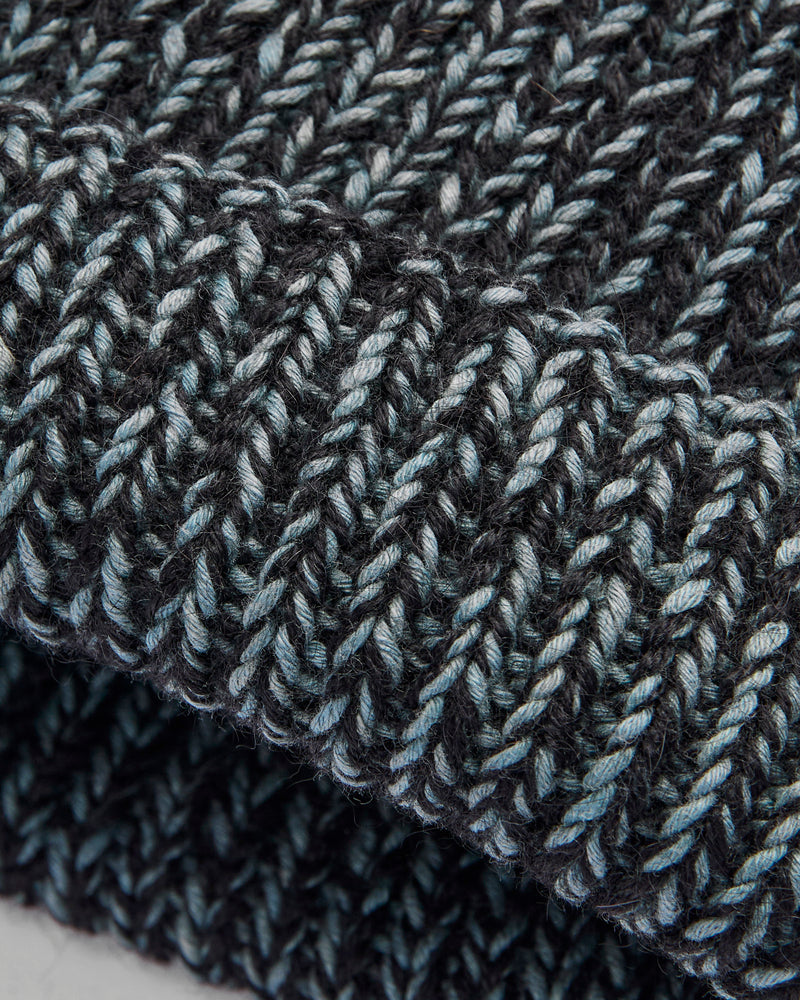 Watch Cap in Black Alpaca/Teal Cotton