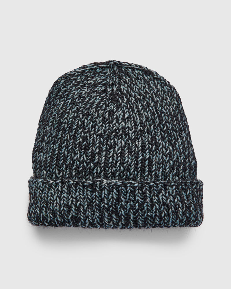 Watch Cap in Black Alpaca/Teal Cotton