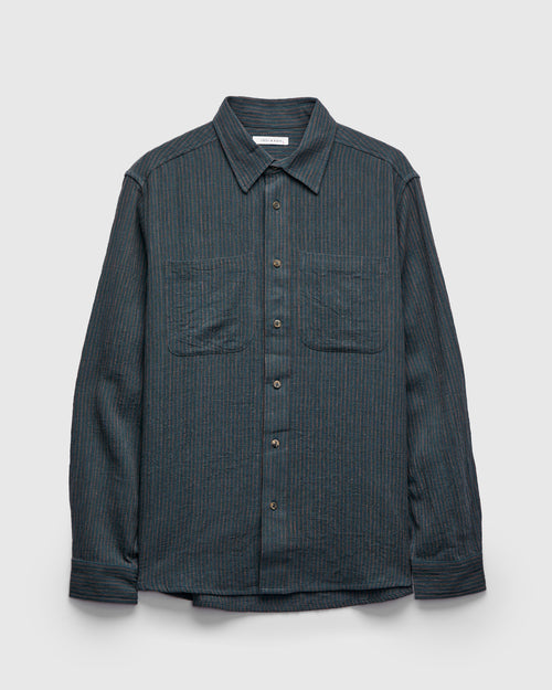 Rios Workshirt in Midnight Teal/Clay Ticking Stripe