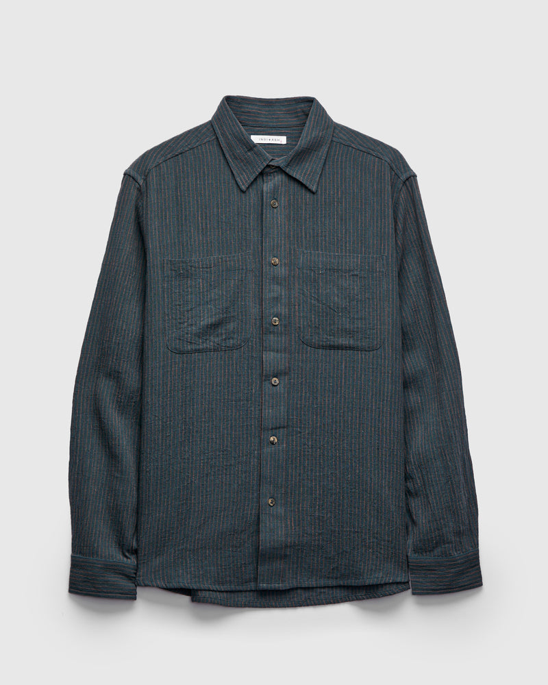 Rios Workshirt in Midnight Teal/Clay Ticking Stripe