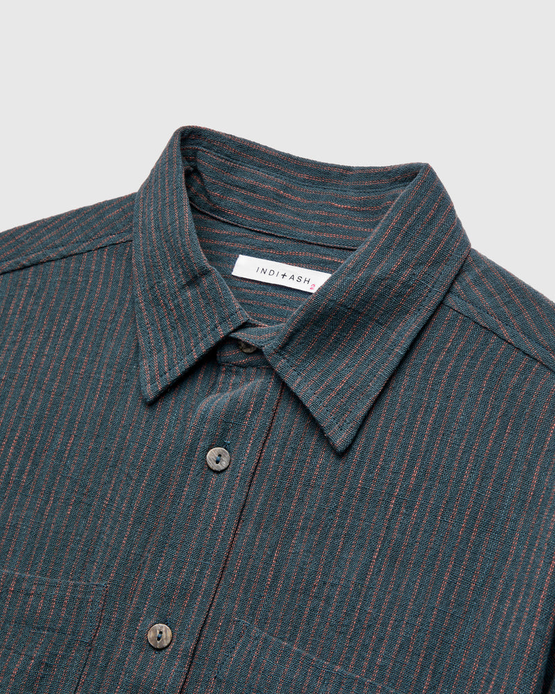 Rios Workshirt in Midnight Teal/Clay Ticking Stripe
