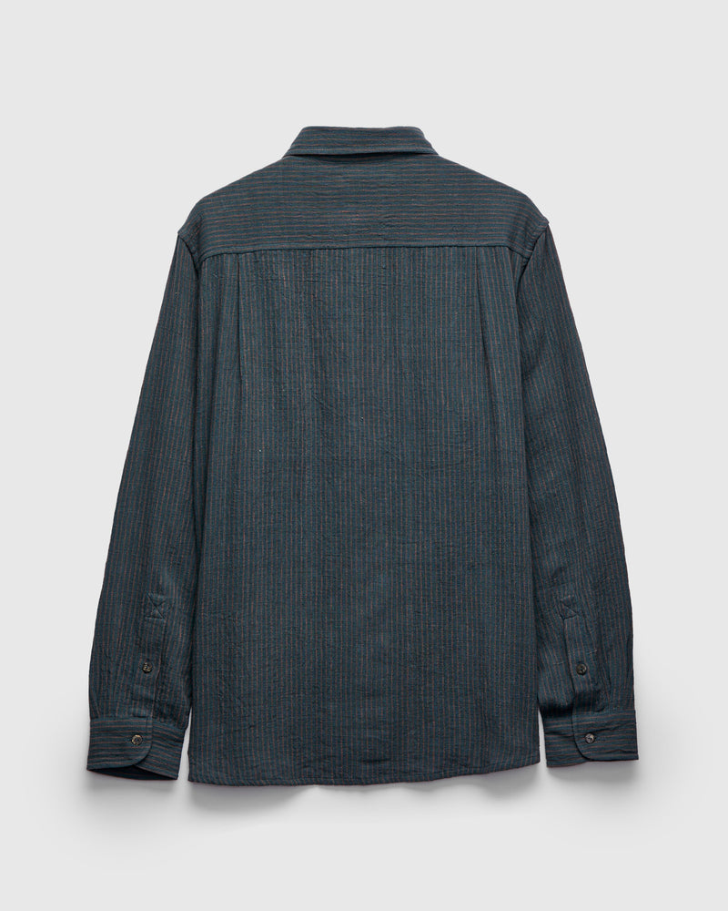 Rios Workshirt in Midnight Teal/Clay Ticking Stripe