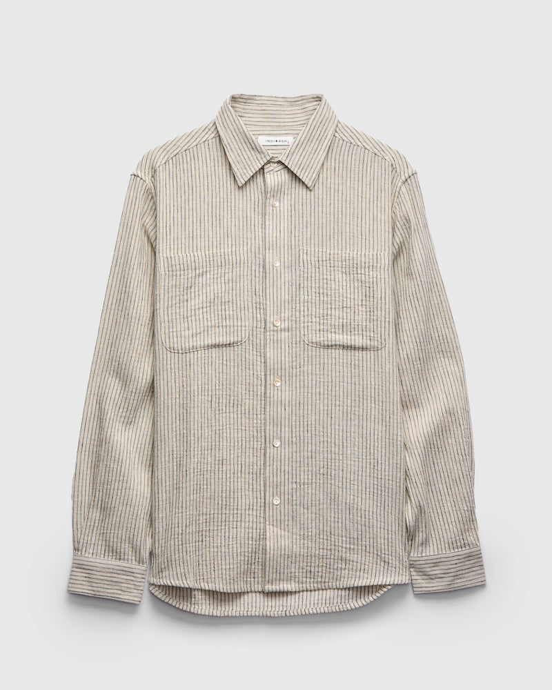 Rios Workshirt in Natural/Midnight Teal Ticking Stripe