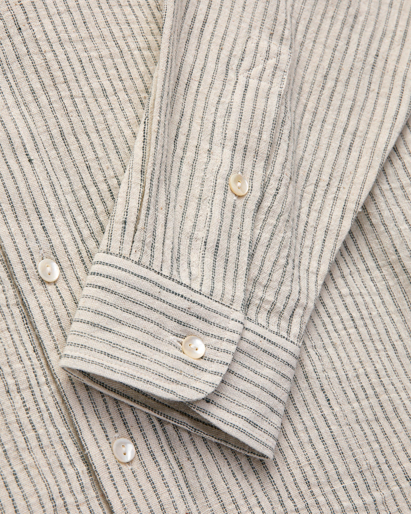 Rios Workshirt in Natural/Midnight Teal Ticking Stripe