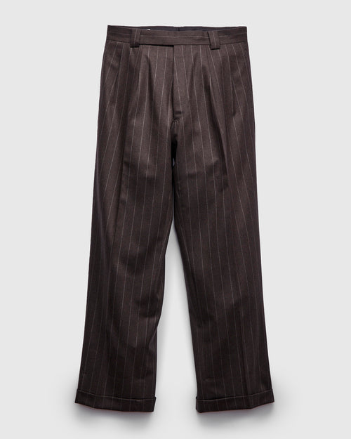 2-Pleat Wool Trousers in Top Brown Stripe