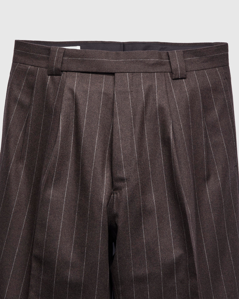 2-Pleat Wool Trousers in Top Brown Stripe