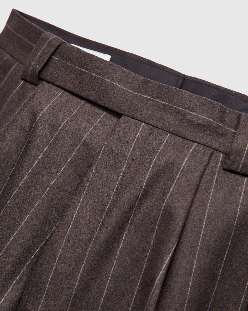 2-Pleat Wool Trousers in Top Brown Stripe