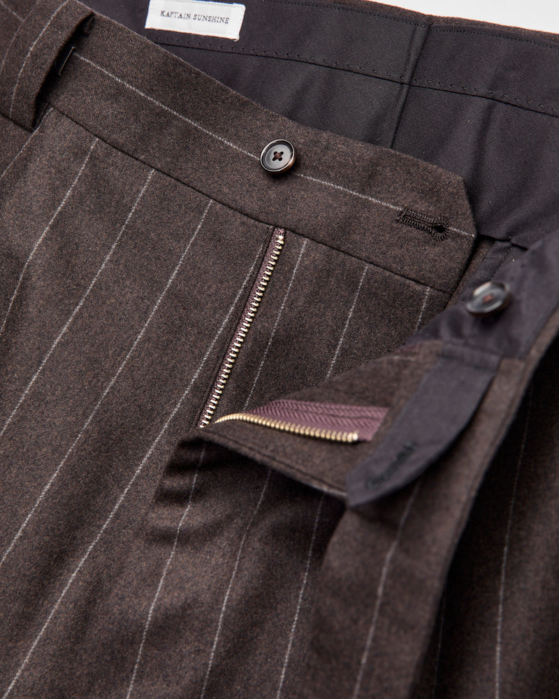 2-Pleat Wool Trousers in Top Brown Stripe