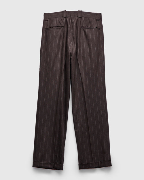 2-Pleat Wool Trousers in Top Brown Stripe
